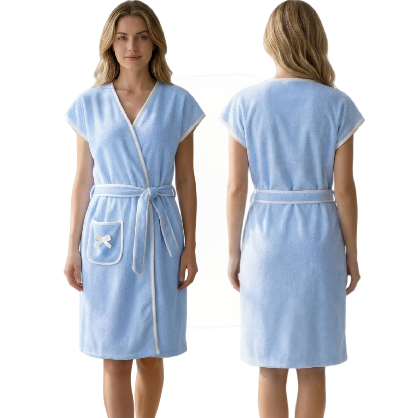 Huanyo Women's Blue Luxurious Bathrobe Towel Dress - Super Soft & Quick-Dry Microfiber, Wrap Around Design With Adjustable Straps For Spa, Beach, After Shower, Hotel & Travel (Blue)