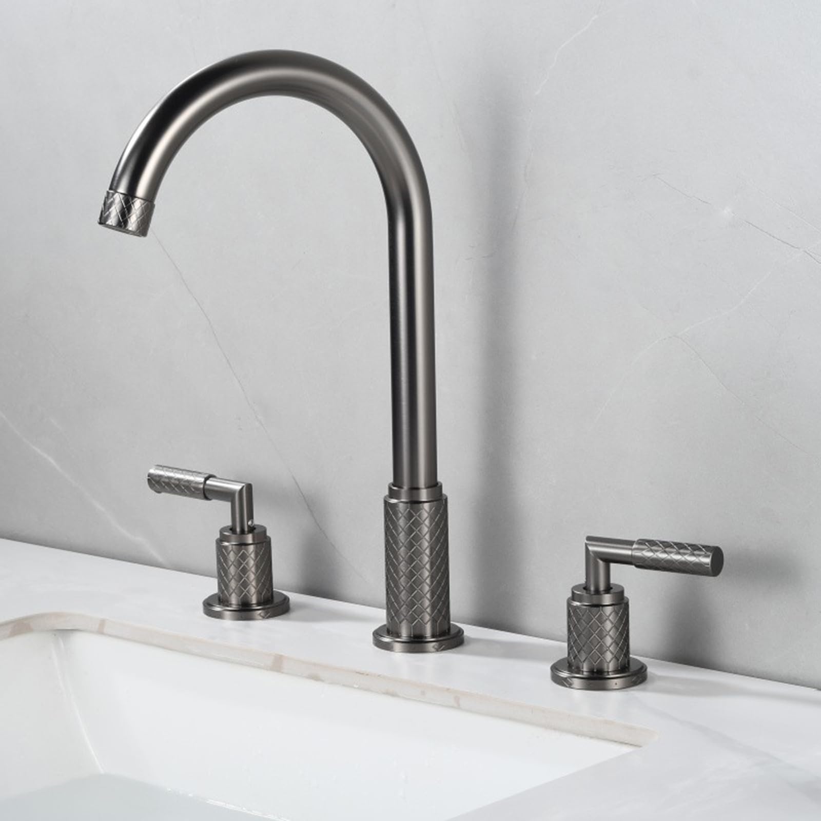 ZYCHSJXA Modern Bathroom Tap 3 Hole Basin Sink Taps Gun Grey Faucet, 360 Swivel Adjustable Mixer