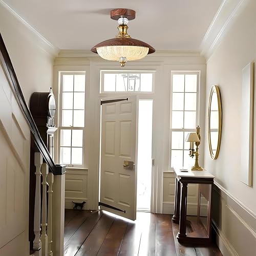 Miniatura 6 de Lámpara de techo semiempotrada de cristal vintage, 5 lámparas, lámpara de techo de 11.8 pulgadas, de mediados de siglo, adecuada para dormitorio,