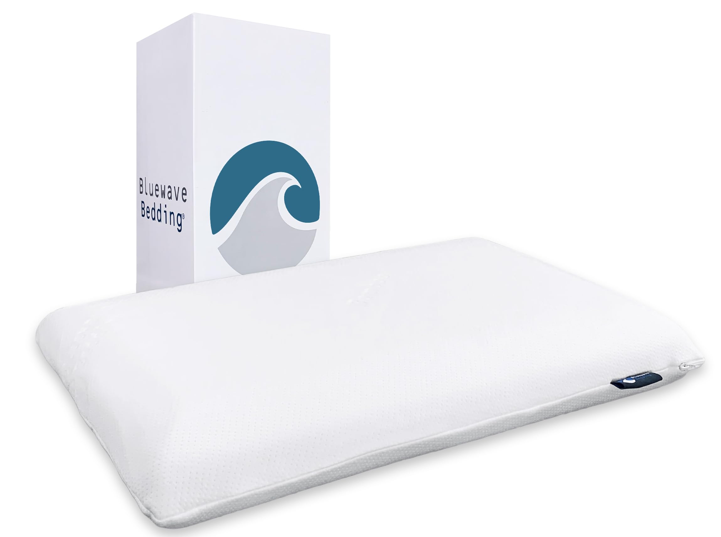 Photo 1 of Bluewave Bedding Slim Gel Memory Foam Pillow for Stomach, Back and Side Sleepers - Therapeutic Design for Spinal Alignment, Better Breathing and Enhanced Sleeping (4-Inches Height, Standard)