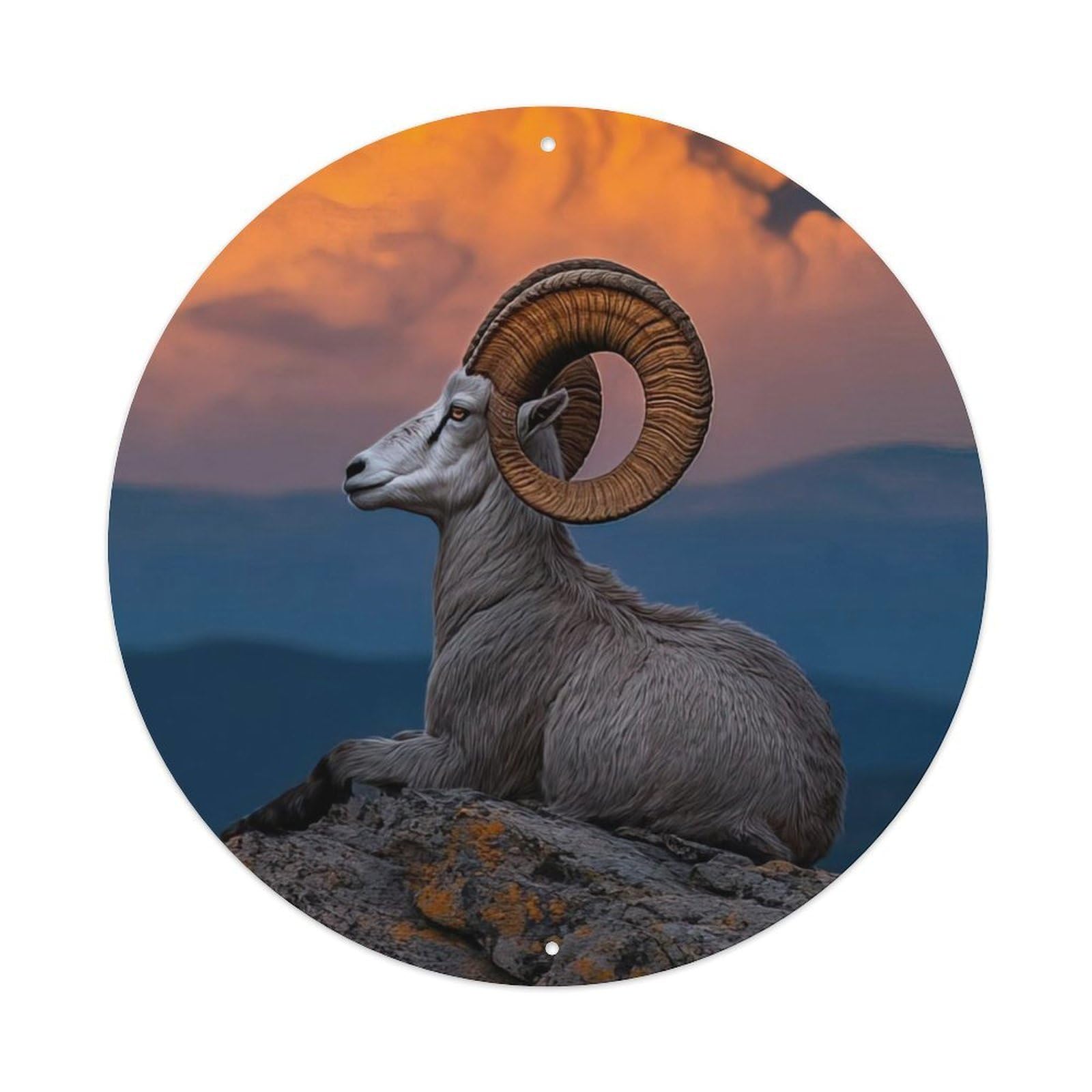 Bighorn Sheep Wildlife Mountain Sunset Landscape Nature Photography Vintage Metal Tin Sign Plaque Wall Decor for Cafe, Club Bar, Office, Garden Metal Poster 8x8Inch