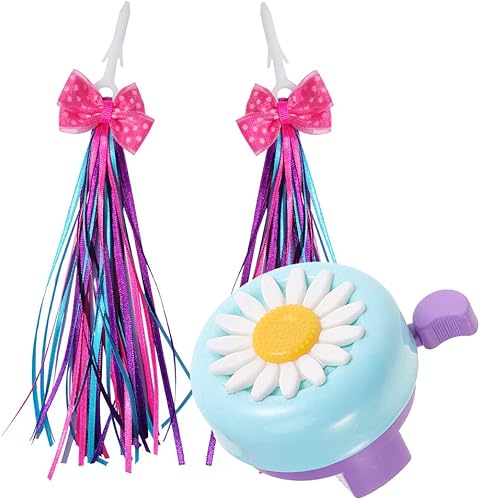Tsangbaby 1 campana de bicicleta para niños y 1 par de empuñaduras de bicicleta con lazo y borlas, accesorios de bicicleta para niñas y niños