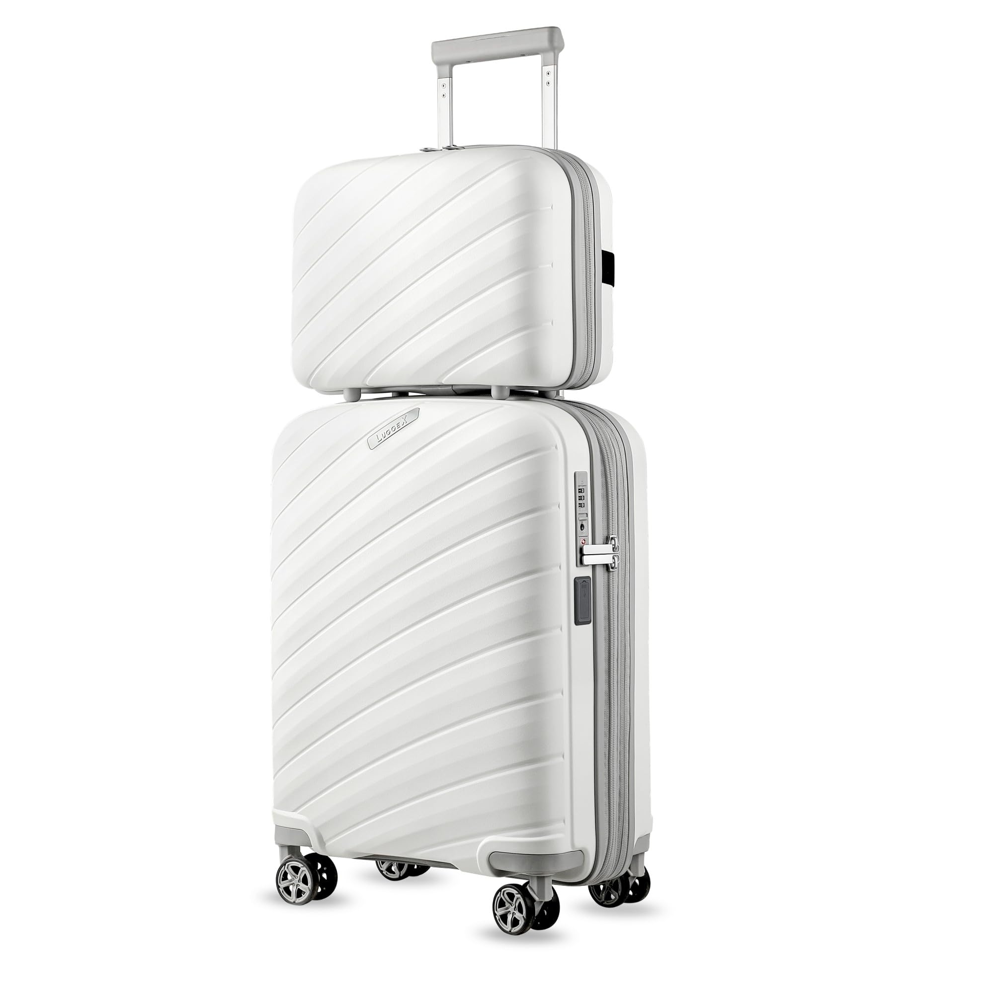 Carry on Luggage, Lightweight Suitcase 2 Piece with Spinner Wheels (White, 14/20)
