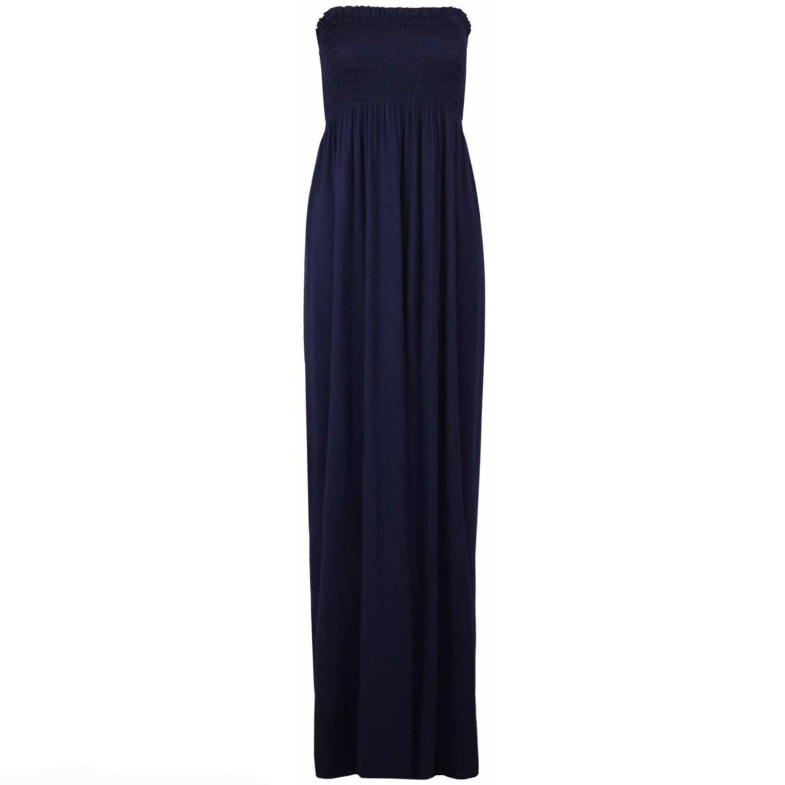 21Fashion Womens Sheering Maxi Dress Ladies Bandeau Boobtube Long Dress Plus Size Navy
