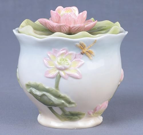 US Azucarero LotUS rosa de porcelana esmaltada azul pálido y blanco de 6 pulgadas