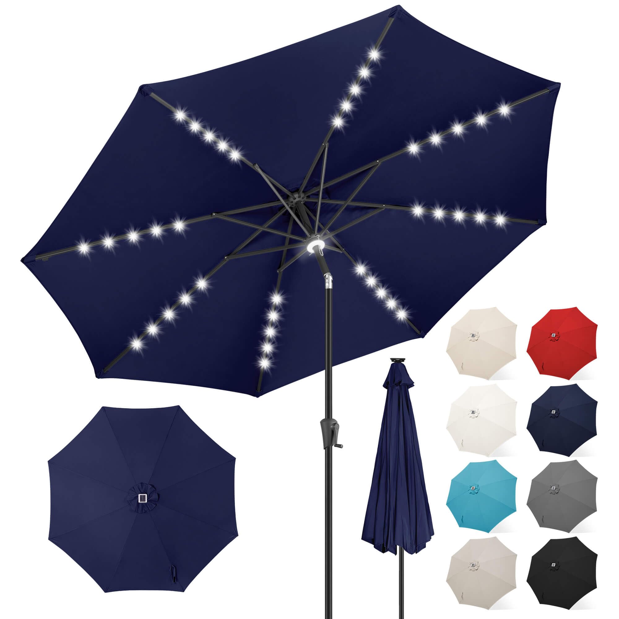Photo 1 of FLAME&SHADE Solar Patio Umbrella with a Centre Light, 9 FT Navy Blue