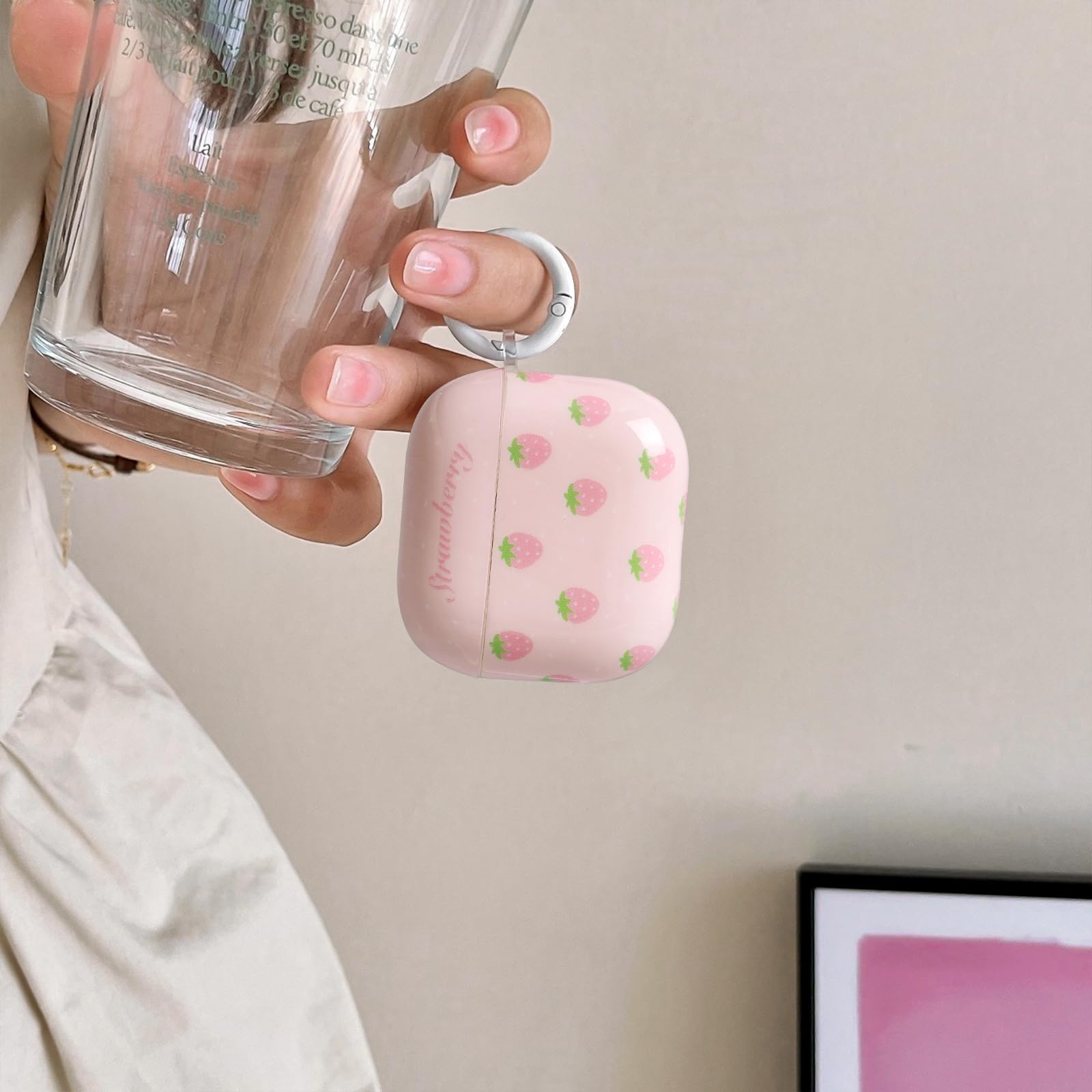 Custodia Per AirPods 4 Con Motivo Fragole E Fiori – Silicone Morbido, Antigraffio, Con Kit Di Pulizia E Portachiavi, Rosa