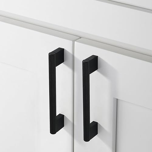 Miniatura 2 de Coinkoly Paquete de 10 tiradores de gabinete negro mate de 5 pulgadas (5.039 in) moleteados para gabinetes de cocina, tiradores de cajón, accesorios
