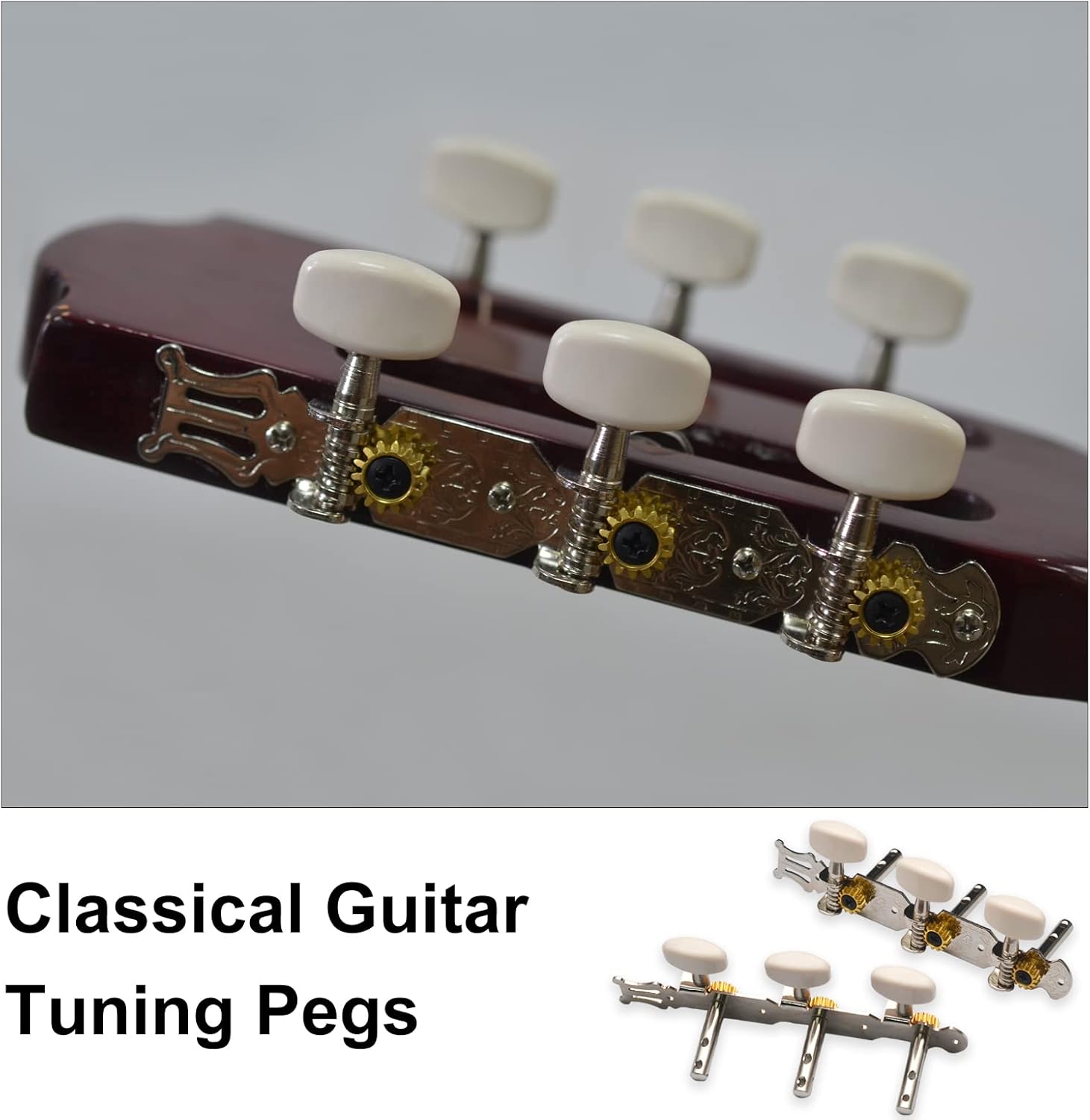 SAPHUE A set of 2 Pcs Chrome Two Hole Leg Classical Guitar Tuning Pegs Keys Tuners Machine Heads : Musical Instruments