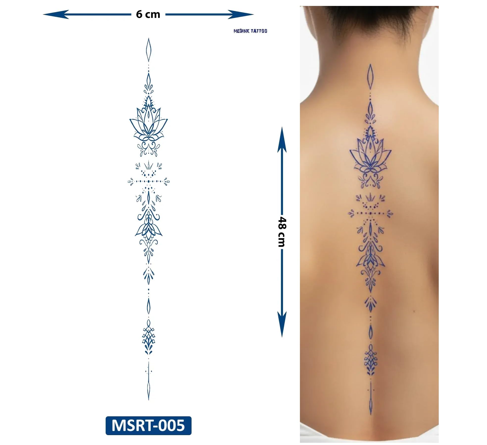 Kar Tanesi Lotus Büyük Boy Sırt İçin 1 ay kalıcı Yarı Kalıcı Yapıştırma Geçici dövme 48 cm