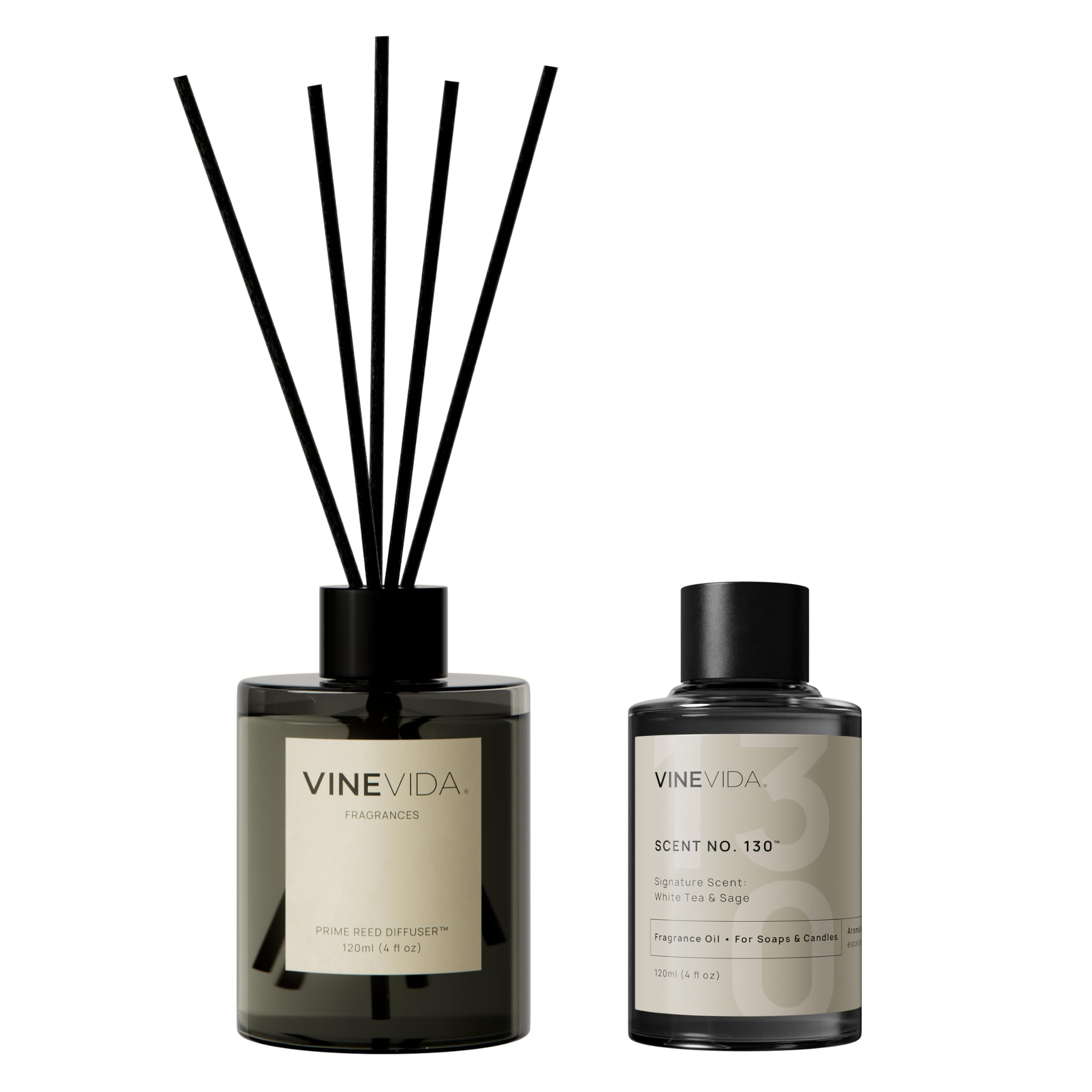 VINEVIDA | White Tea & Sage | Reed Diffuser for Home & Bathroom | Long-Lasting Scent Sticks Set | Oil Stick Diffuser | Bathroom Scent