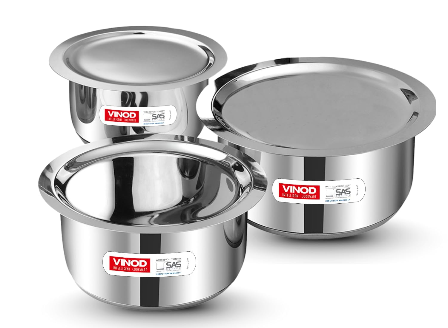 Vinod Stainless Steel 3 pc Tope Set with Capacity of 1.4 litres, 1.8 litres & 2.2 litres with Stainless Steel Lids (Gas Stove and Induction Friendly) - Silver, 24 Months Warranty-picture-21