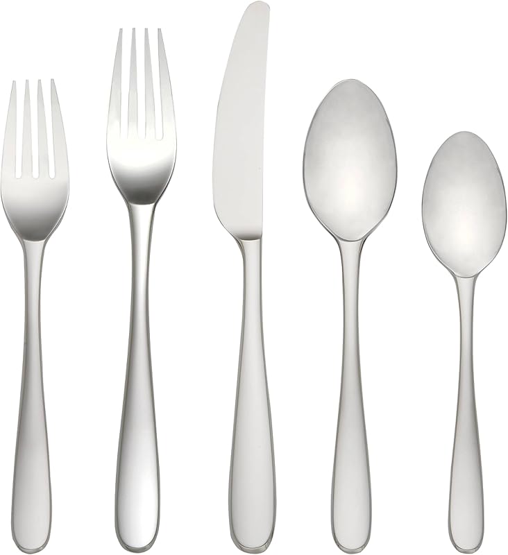 Lenox Stratton Flatware Set, Silver, 65 Piece | silver, dishwasher safe | includes serving spoons and utensil set | heavy duty, cutlery set for kitchen and dining