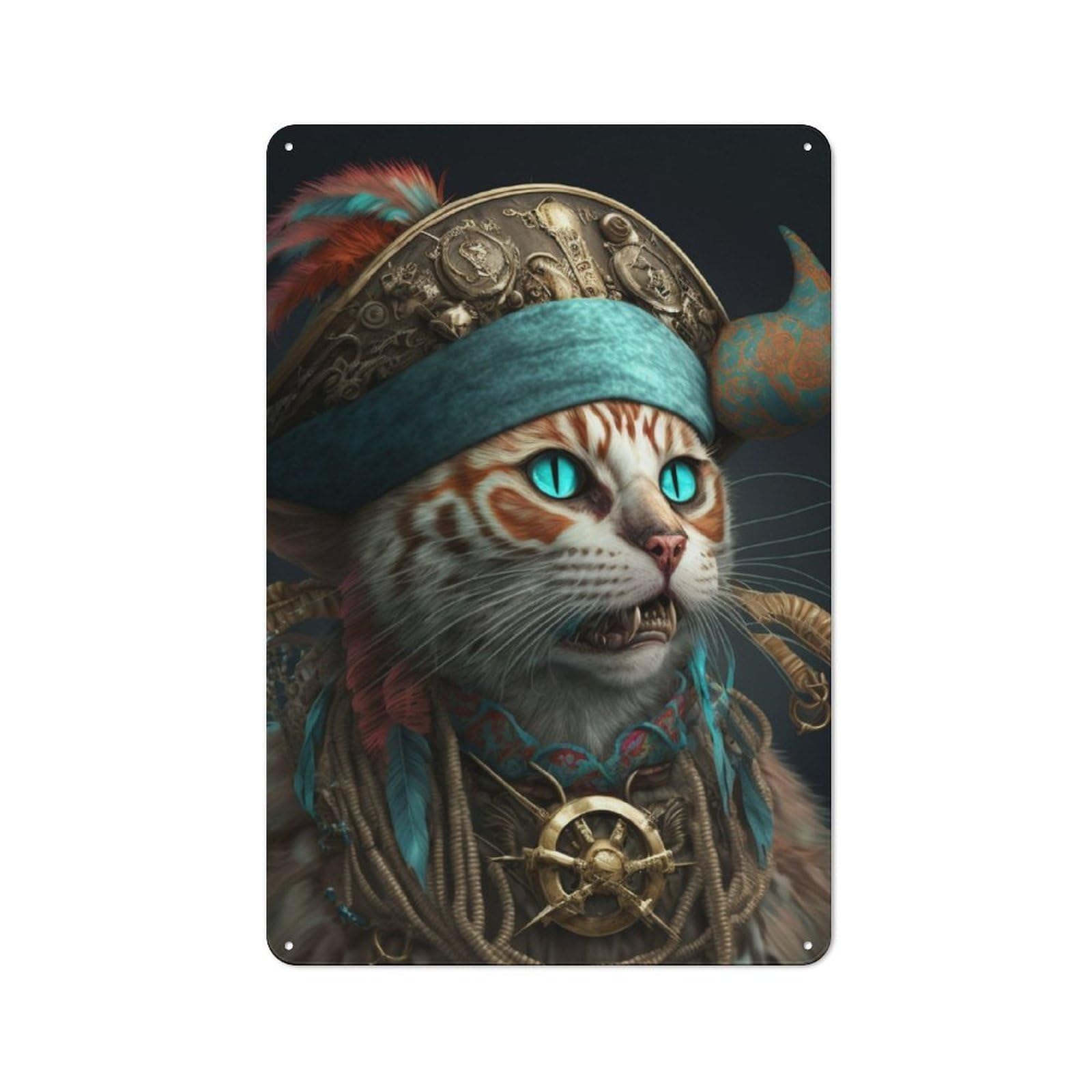 Pirate Cat Vintage Metal Sign 30x20cm for Studio Or Craft Room, for Collectors Decorating Studios And Craft Rooms