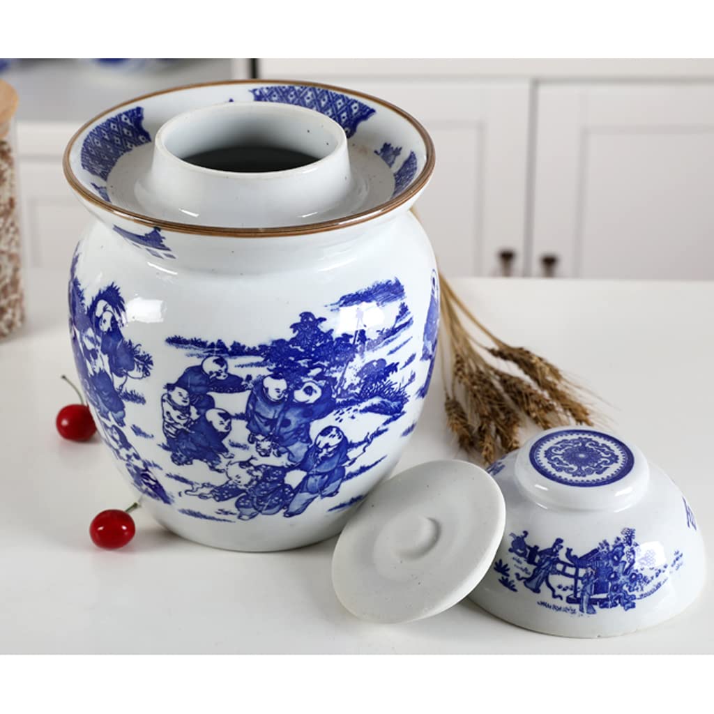 Tradycyjny chiński ceramiczny garnek do fermentacji, słoik do kiszenia z pokrywką z uszczelką wodną, duży niebieski i biały ceramiczny słoik do kiszenia, pojemniki do przechowywania kimchi 7 kg