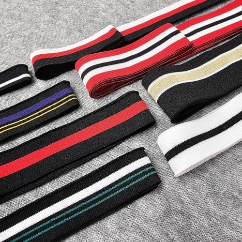 Knit Rib Cuff & Neck Trim Stretch Striped Ribbing, Revamp Old or for New Garments Cut and Sew,8 Styles, Sports Feel 100% Polyester Trimming, 1 Piece [N1: Black/White Stripe, Width 2.5cms]