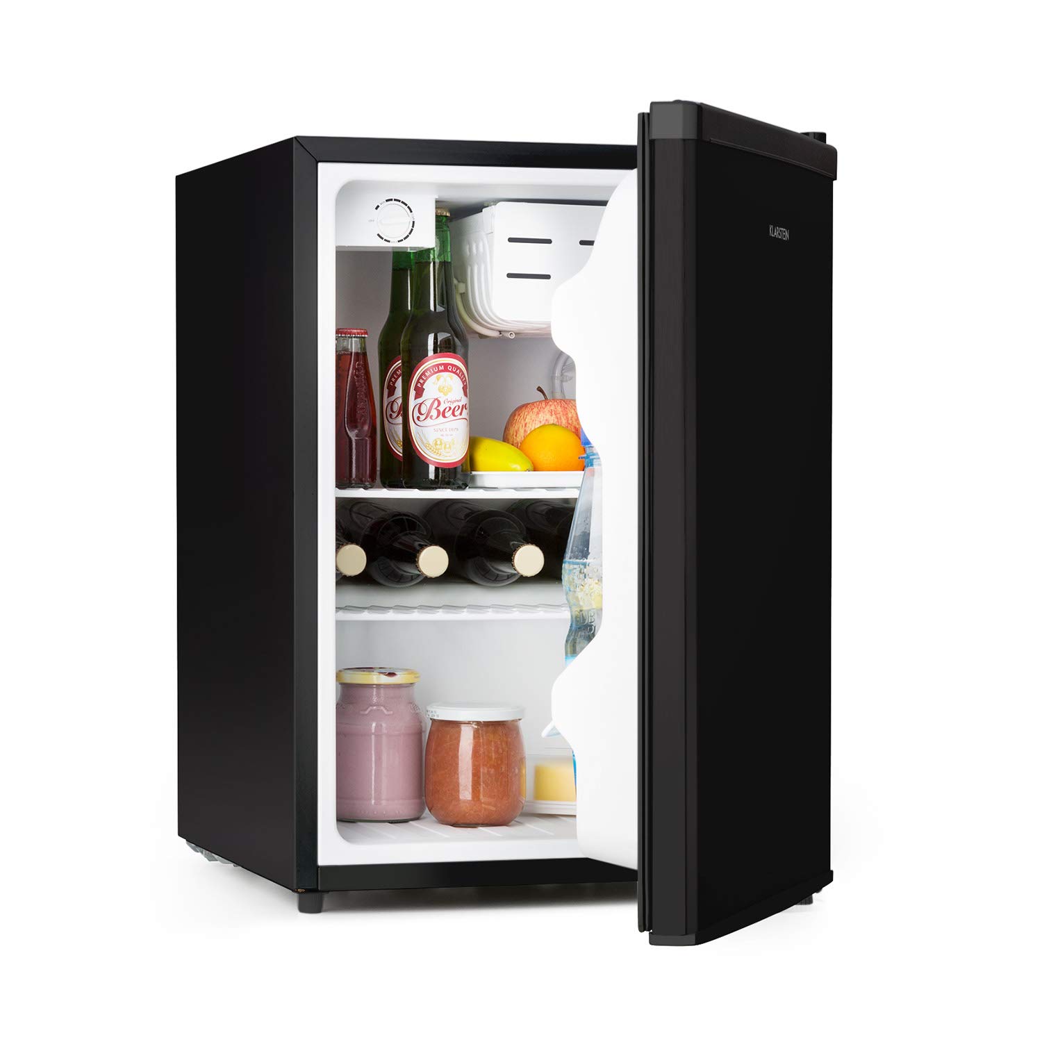 KLARSTEIN Nevera Pequeña Portatil Eléctrica, Mini Nevera Silenciosa, Habitación, Caravana, Oficina, Frigorificos Pequeños Bandeja Antigoteo, Refrescos, Cervezas, Cosméticos, Minibar 0-10°C, 65 l.