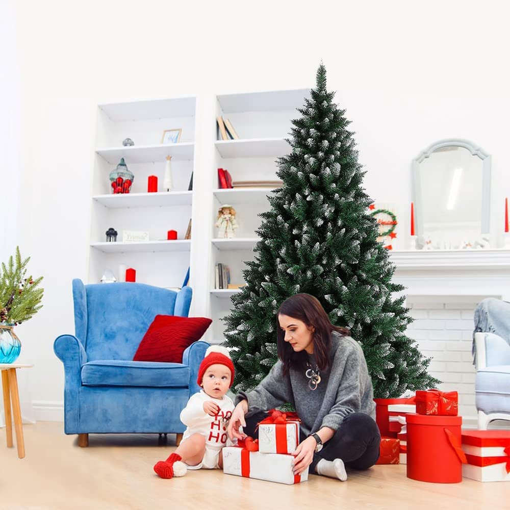 OHMG 180cm Künstlicher Weihnachtsbaum Grün,Weihnachtsbaum PVC künstlich,Tannenbaum Christbaum Tanne Unecht Weihnachtsdeko mit 600 Spitzen,unechter Tannenbaum inkl. Metallständer (600 Zweige)