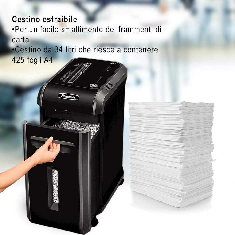 Fellowes distruggi documenti a frammento 99Ci, 18 fogli, per piccolo ufficio, con tecnologia 100% antiinceppamento, SafeSense e ultra silenzioso