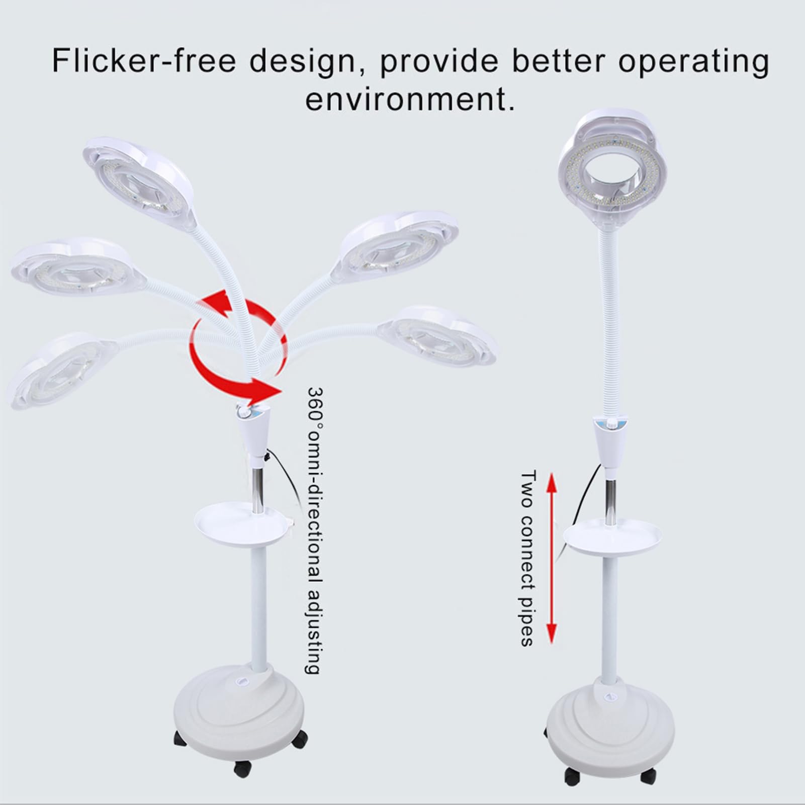Lámpara de Pie con Lupa LED, Luz de Belleza Ajustable En Altura 8X, Luz con Soporte Rodante 360 ​​Grados Lampara Estetica Profesional para Injerto de Pestañas, Cuidado Salon Manicura y Tatuajes (EU)