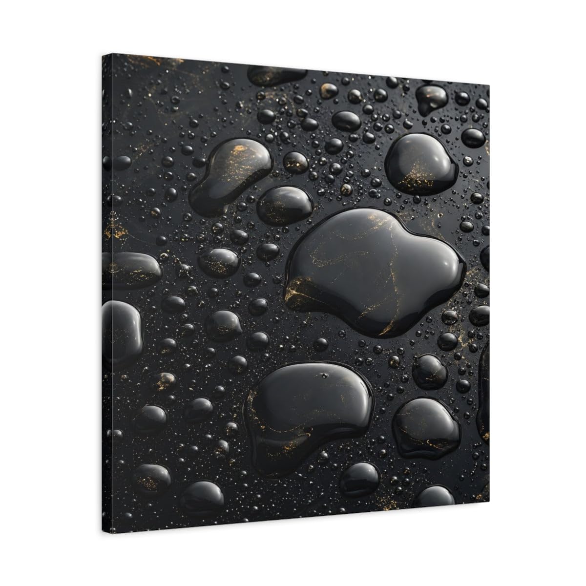 Tableau abstrait gouttes or et noir 60x60 cm pour salon moderne - 8