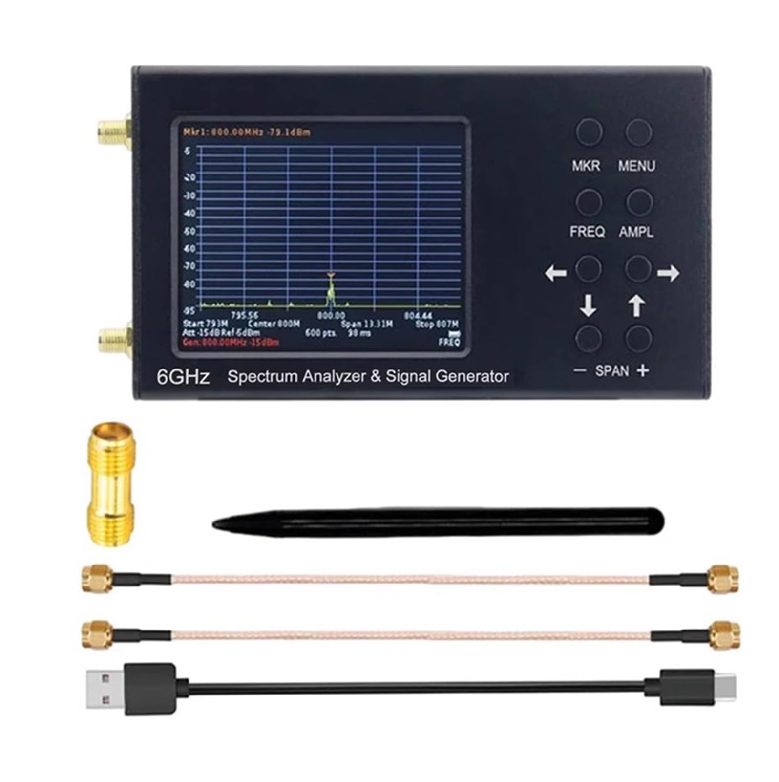 Analizador de espectro portátil y analizador de red vectorial, rango de frecuencia 35 MHz-6200 MHz, pantalla de 8.1 cm para dispositivos inalámbricos e ingenieros de audio