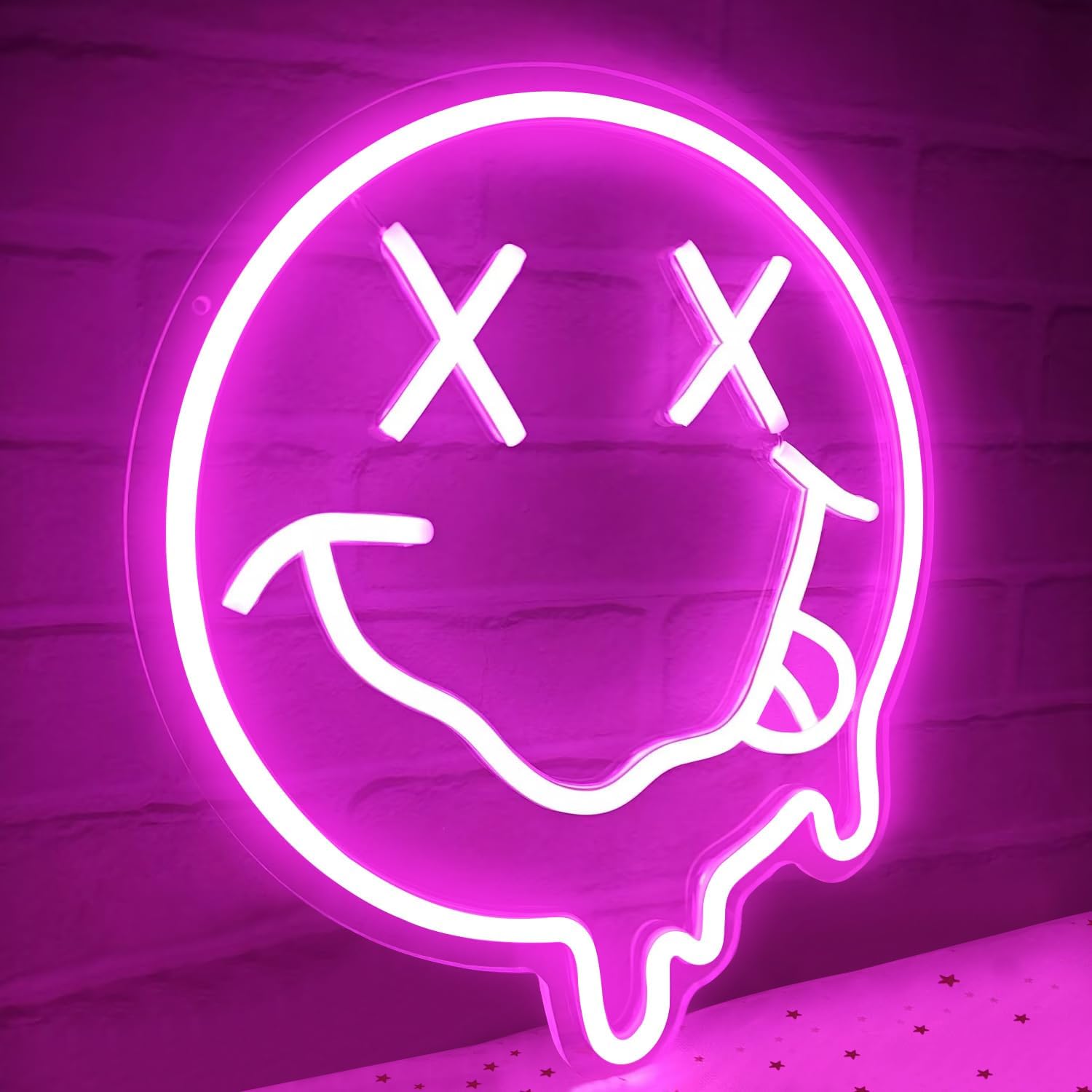 Melting Smile Face Neon Sign Melted Smile Neon Signs LED Sign for Wall Decor Dimmable Neon Smile Face Light Signs for Bedroom Kids Room Party Pink Wall Art Decor USB Powered Holiday Gift