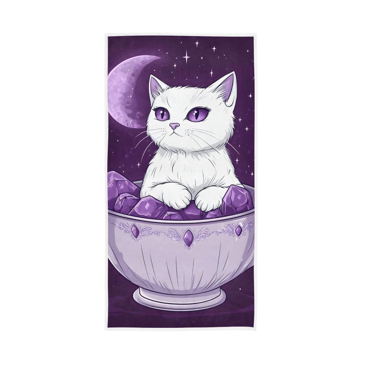 LSRCPD Cat with Purple Eyes Hand Towel, Multipurpose Absorbent Towels for Hand, Face, Hair, Bath 15 x 30 Inches
