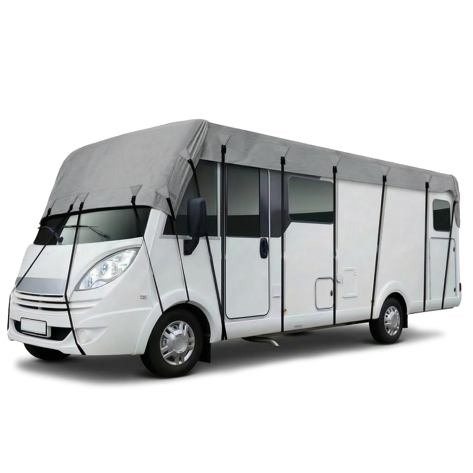 Telo Copertura Tetto Camper 420D Oxford, Telo Copricamper Impermeabile Anti-UV, Copertura Roulotte con Cinghie Antivento e Borsa,Grigio,24.6'Lx9.8' W(7.5x3m)