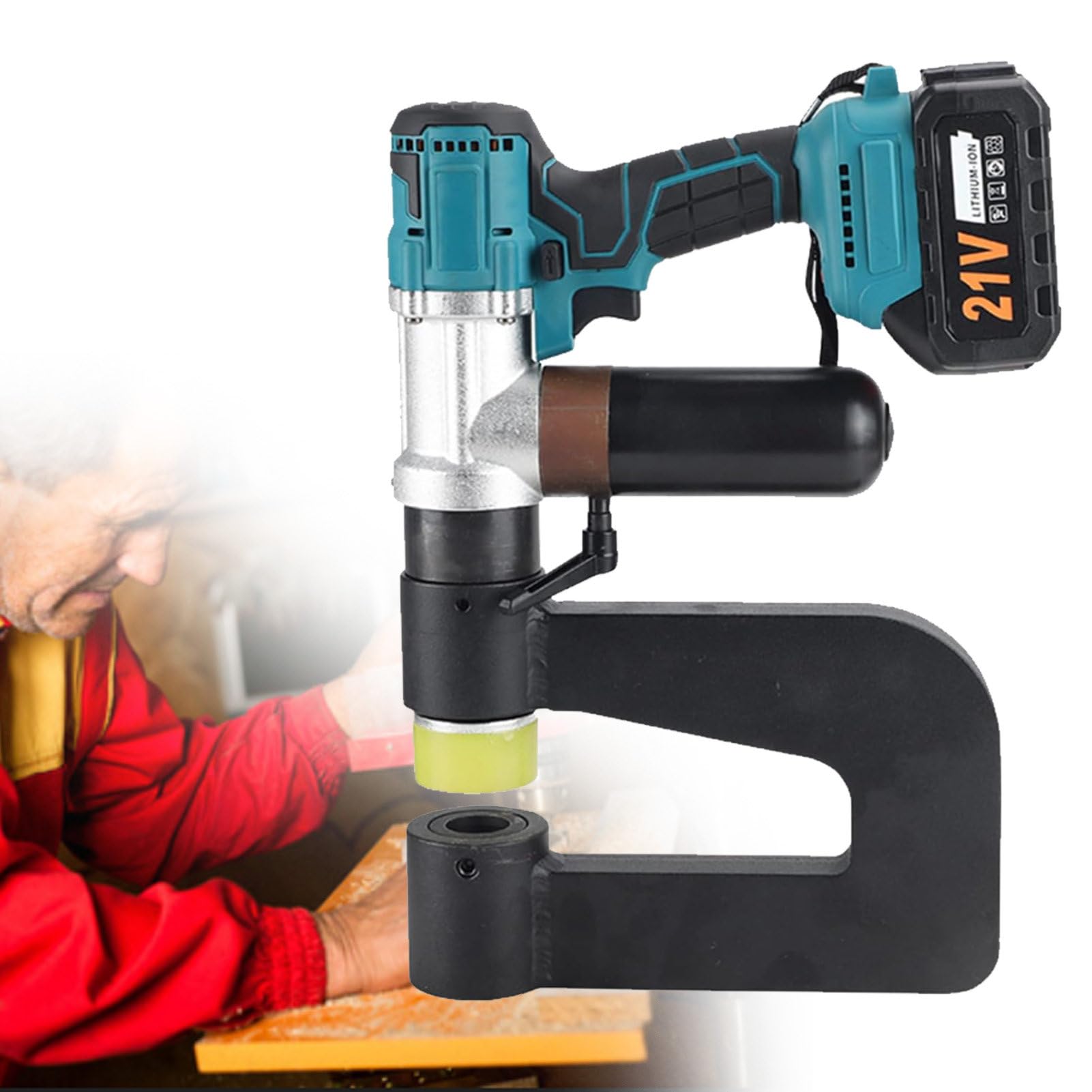 Akumulatorowa Hydrauliczna Wykrawarka dla Elektryków, Szybkie Wykrawanie w 5 Sekund dla Stali i Aluminium, Głębokość Gardzieli 150 mm, Matryce 16–32 mm, Podwójny Akumulator 1MOLD