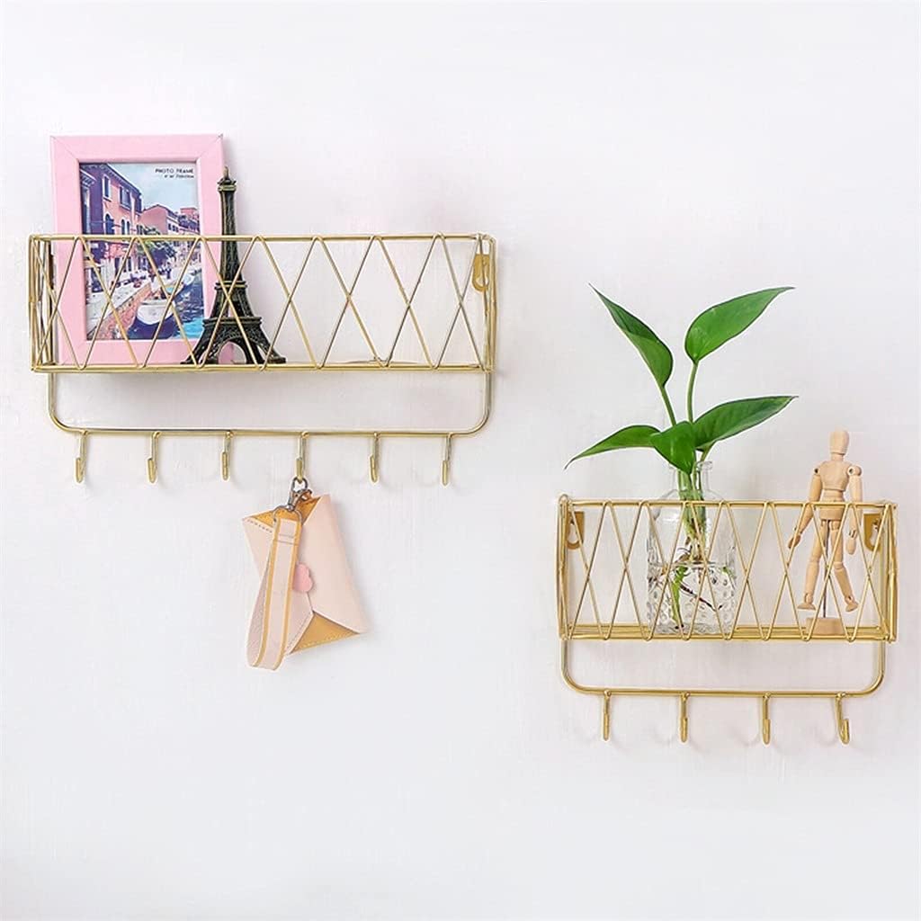 JSEIAJB Home Decoration Iron Decorative Hook Wall Shelf Key Wrought Storage Holders Door Space Saving Coat(D,34x19x12cm)