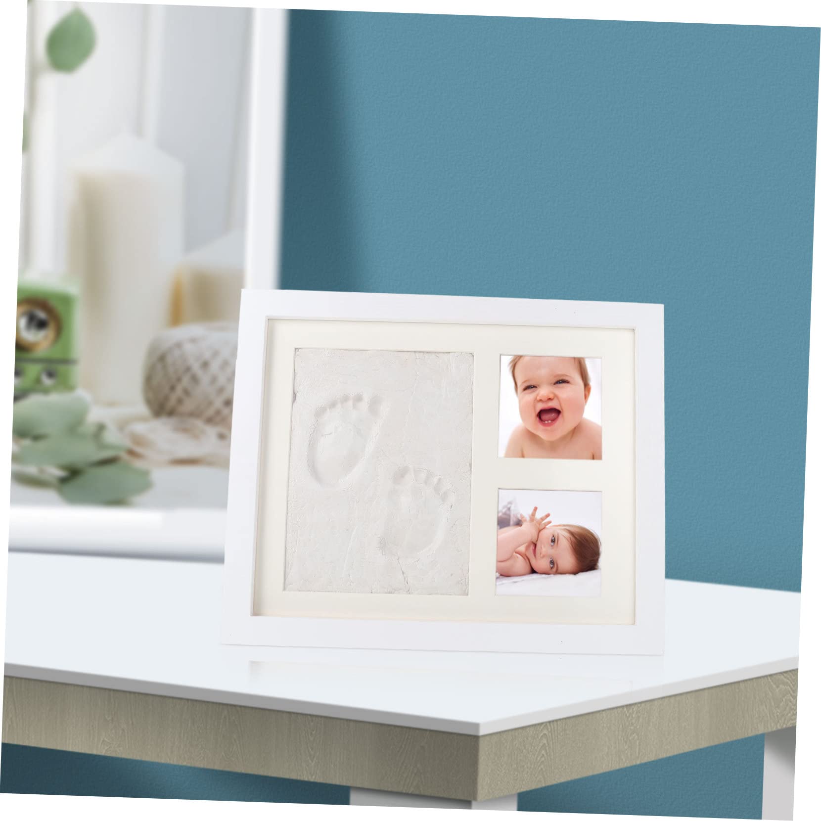 Kit Cornice per Foto Impronta Mani in Legno e Tavoletta D'inchiostro, Portafoto Creativo per Decorazione Casa, Regalo per Ragazzo Ragazza e Famiglia