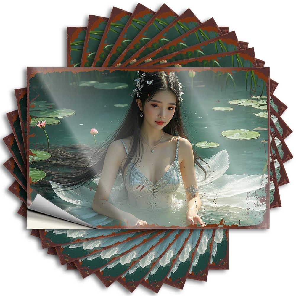 Lettering Sticker Encouragement Indoor Fall Decor Laptop Lady of The Lotus Pond: A Serene Water Garden Fantasy - No Residue Decals for Silicone(8X12CM)