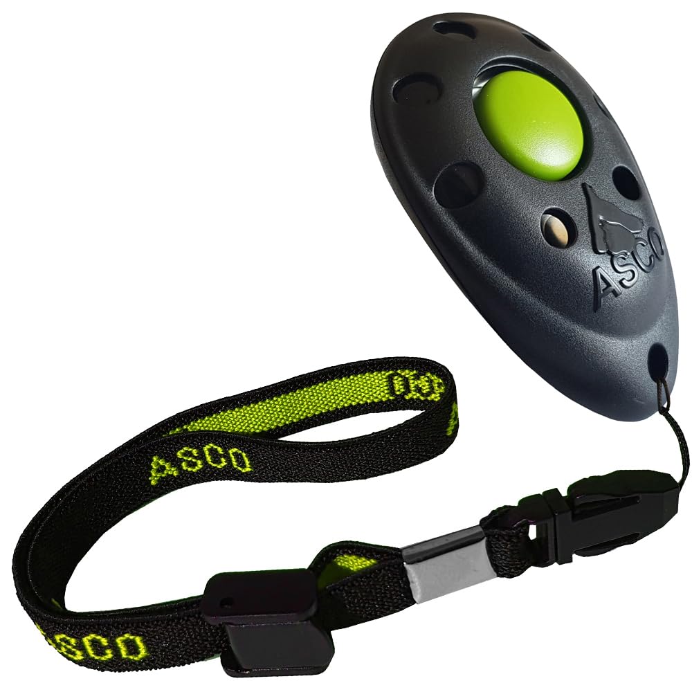 ASCO ASCO-01PA - Clicker per cani e gatti di alta qualità, con cinturino elastico, colore: Nero