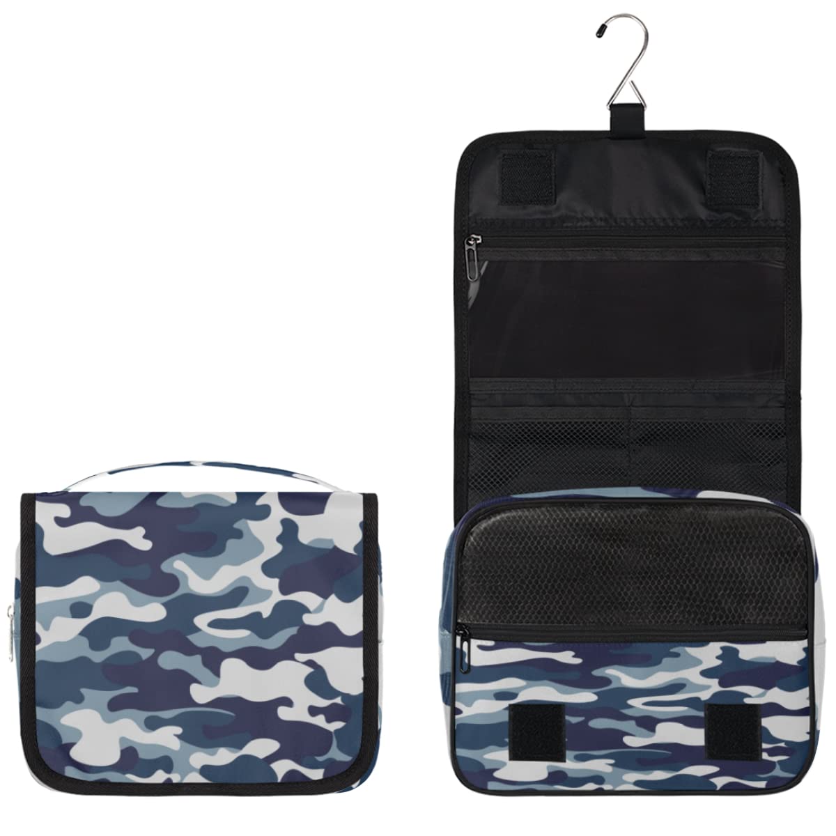 Kamuflaż podróżna kosmetyczka niebieski kamuflaż torba do mycia torba unisex wiszące przybory toaletowe organizer na kosmetyki, wielobarwny, Jeden rozmiar