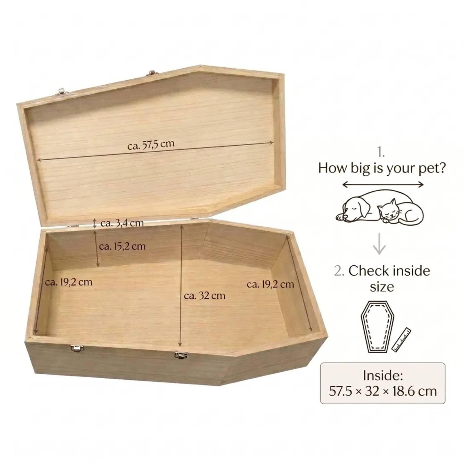 PrimoLiving ataud de Madera para Mascotas Acabado Natural - tamaño XL para Mascotas Medianas - ataud para Mascotas con Cierre Fijo de Metal - ataud Hecho de Madera