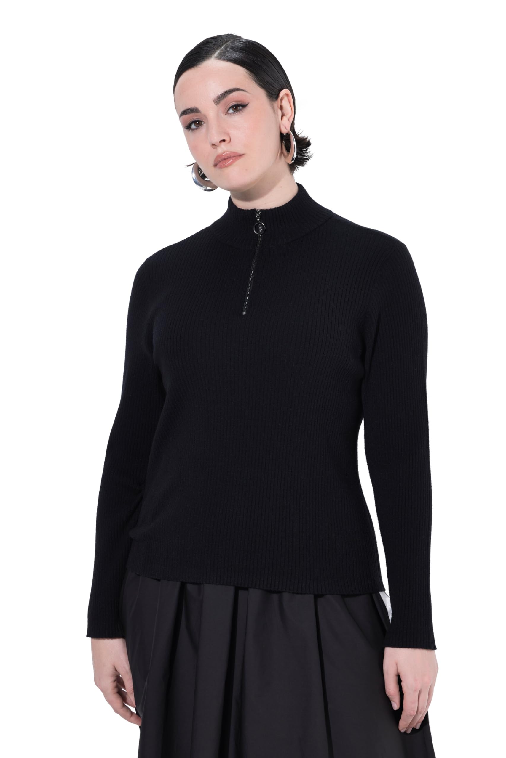 Ulla Popken Damen große Größen Übergrößen Plus Size Pullover, Troyer, Rippstrick, Slim, Zippkragen 834317
