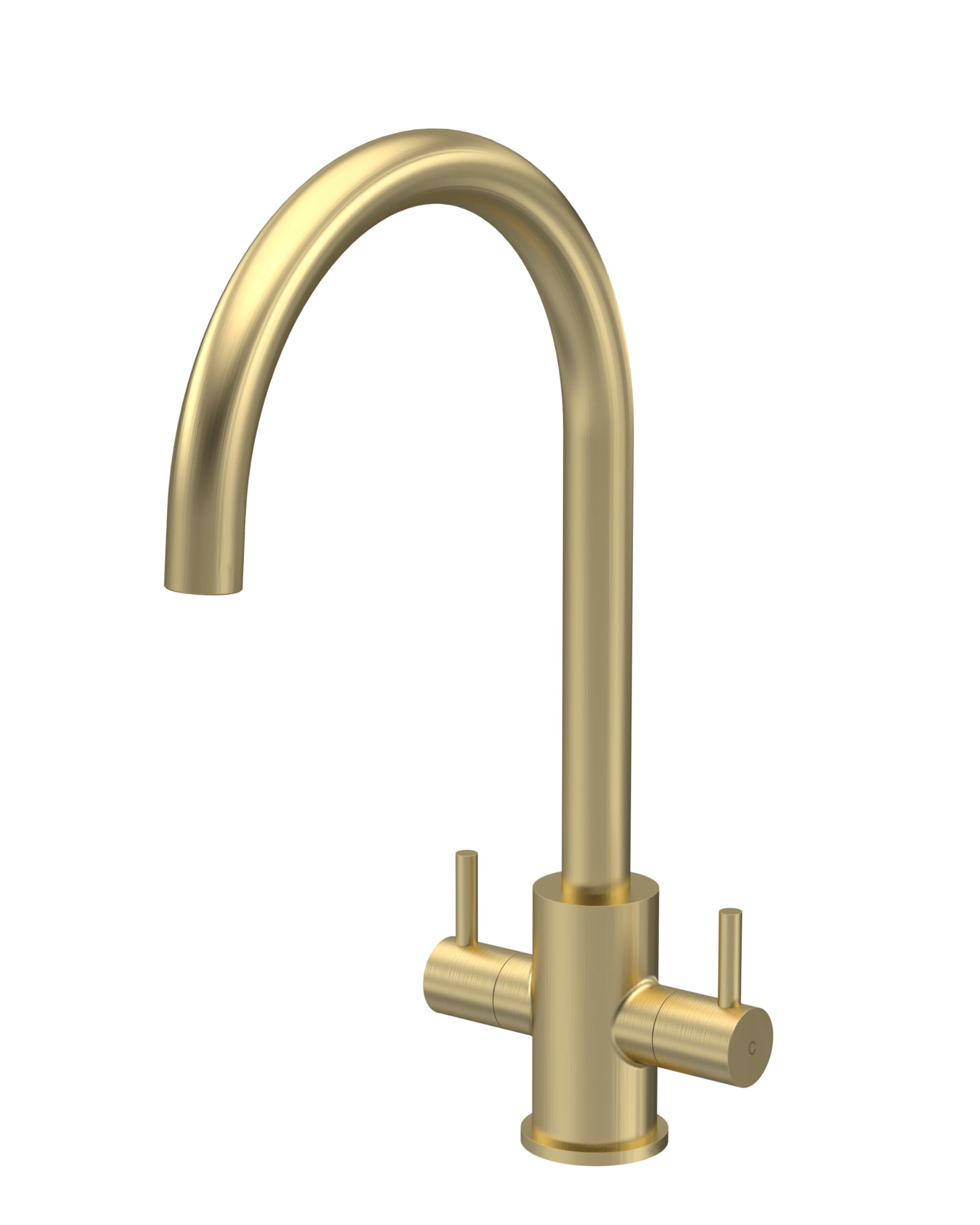 Balterley Gratwich Minimalist Kitchen Mono Mixer Tap With Dual Lever HandlesHigh Curved SpoutBrushed Brass Finish from B&Q