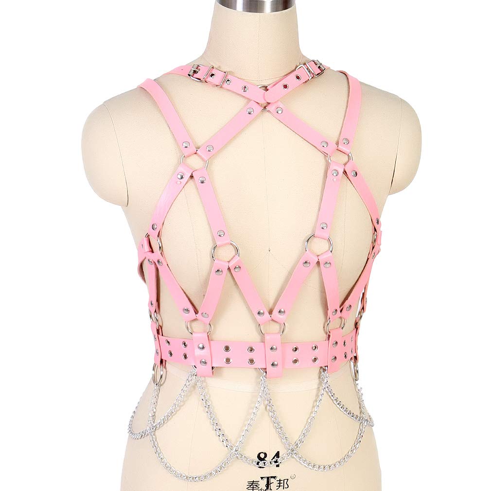 Frauen Vollleder Geschirr BodyChain Taille Strumpfgürtel Set Punk Festival Tanz Rave Kostüme