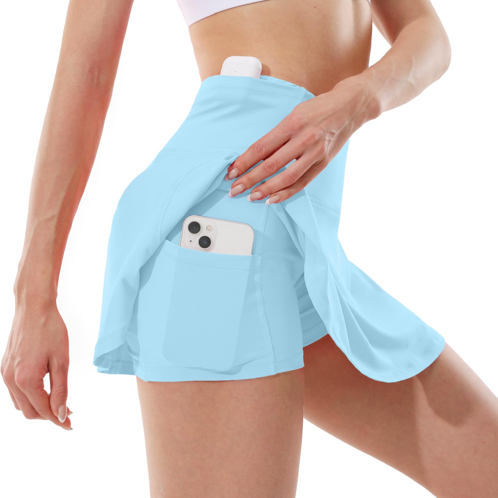 Gonna Pantaloncino da Tennis a Pieghe a Vita Alta per Donna Abbigliamento Tennis Pantaloncini Integrati con 5 Tasche Gonne da Golf Skorts Atletica Corsa, Azzurro Chiaro, L