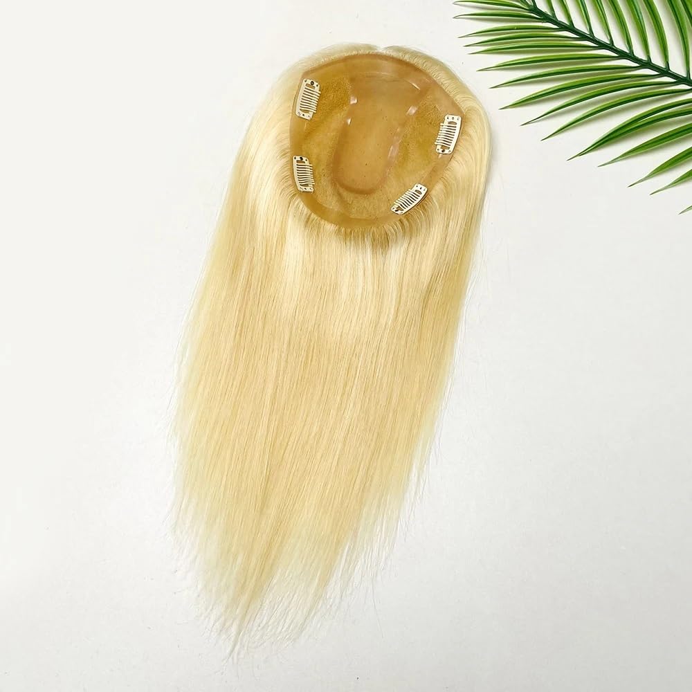14 x 16 cm naturalna jedwabna końcówka na bazie skóry głowy, blond włosy, jedwabna peruka z klipsami dla kobiet, puszysta i naturalna (35 cm)
