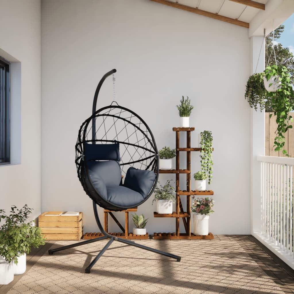 Fauteuil suspendu avec support, design œuf, anthracite, aspect rotin, fauteuil flottant pour salon et jardin, avec rembourrage confortable