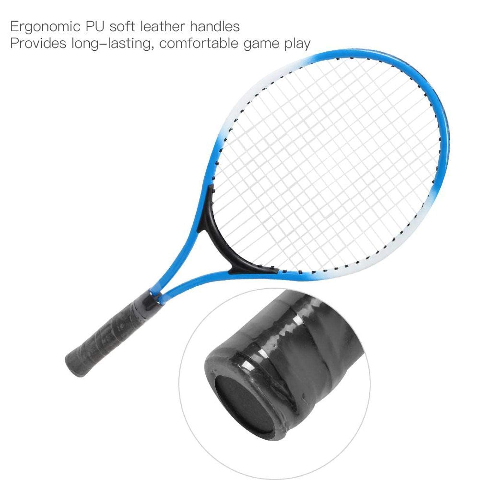 Raquette de Tennis Enfants Alliage de Fer Kit Démarrage Débutant avec Balle et Sac de Transport Bleu