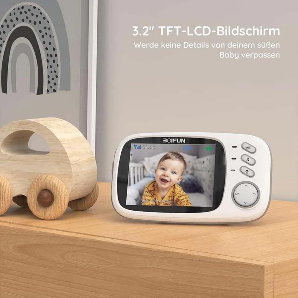 Monitor per Bambini Schermo LCD Digitale da 3,2 Pollici Monitor per Bambini Wireless con Telecamera, Sorveglianza con VOX, Visione Notturna, Monitor della Temperatura