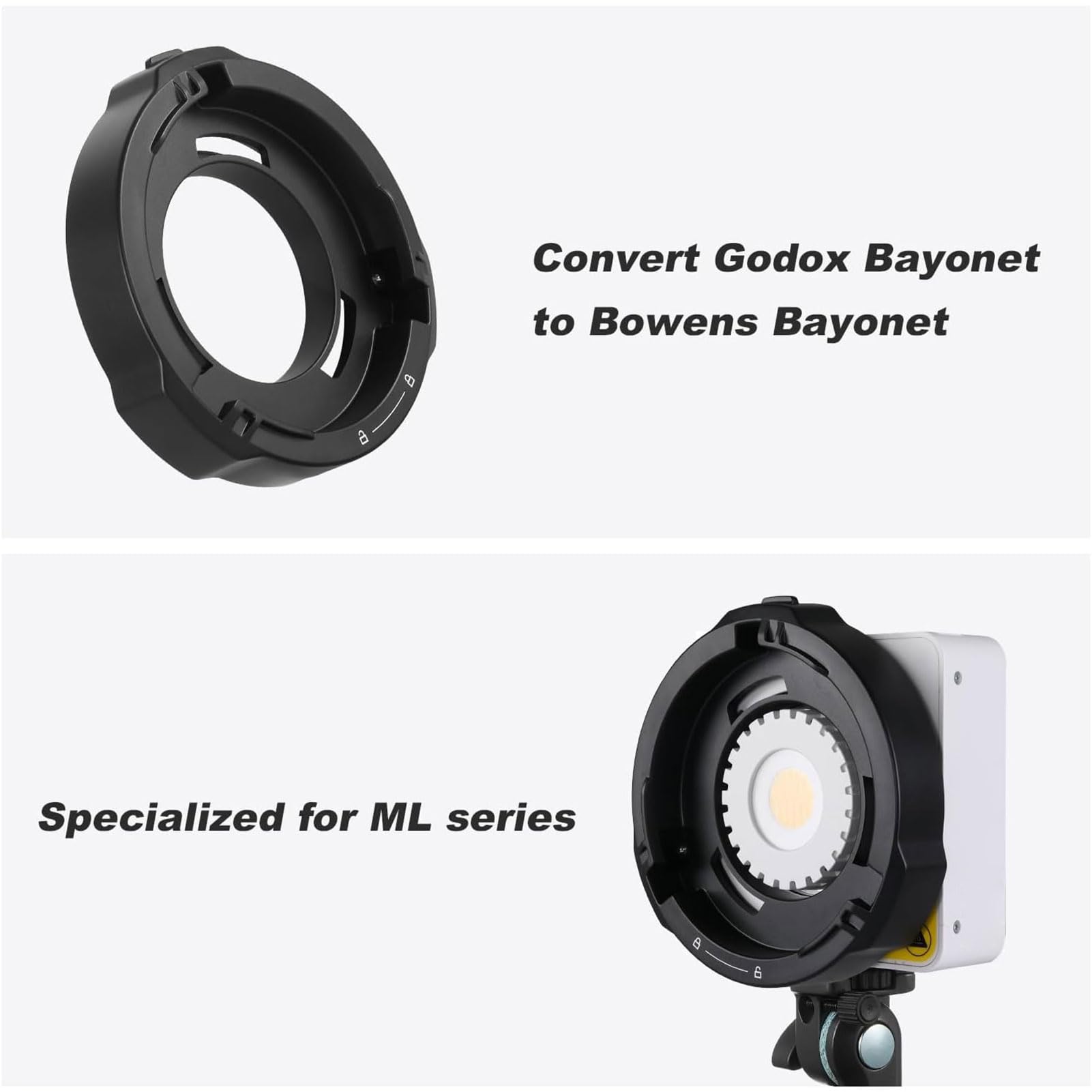 Godox ML-GB Adaptateur de conversion Bowens Mount pour Godox Mount AD300Pro, AD400Pro, ML100R, ML100Bi, ML60IIBi, ML30, ML30Bi, ML60Bi, ML60, ML60Bi