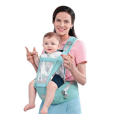 GUCHIGU Hip Seat Baby Carrier with 3 Carry Positions | Baby Carrier with Hip Seat for 6 to 36 Months | Adjustable New-Born to Toddler Carrier | Up to 15 Kgs (CRB3120A, Green-White)
