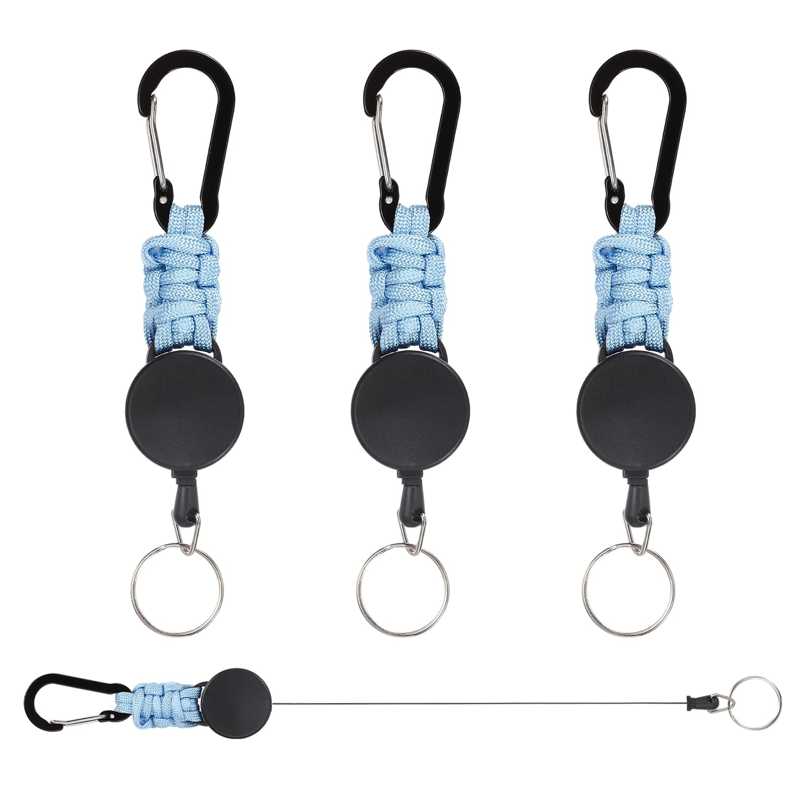 PATIKIL Retractable Keychain, 4 Pcs Heavy Duty Carabiners Badge Holder Reel ID Holder Clip Key Chain with 27" Steel Cord for Bags Keys Ring Cards Electronics, Blue