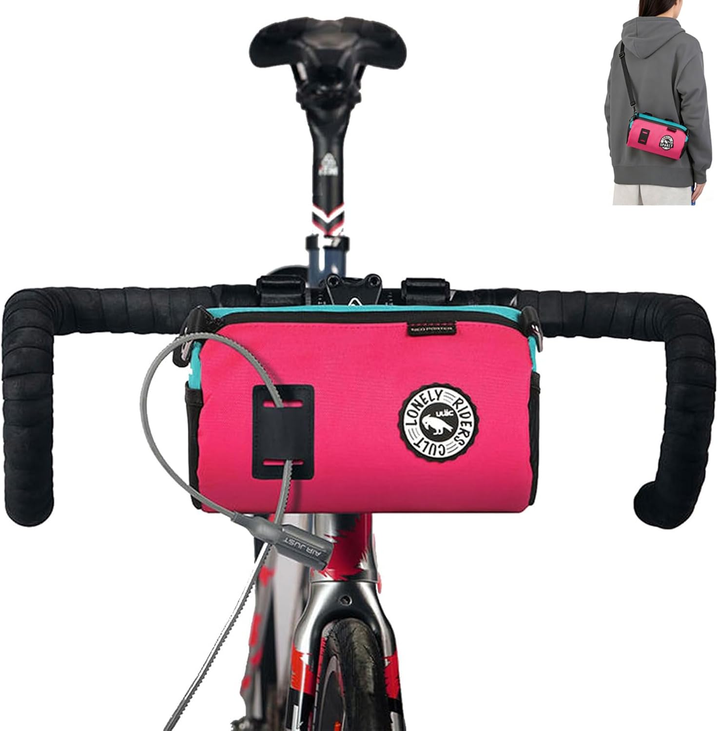 Bike Handlebar Bag Waterproof Bicycle Front Bag with Shoulder Strap, Handlebar Bags for Bicycles, Bike Pouch Frame Rack Bag, Cycling Storage Accessories(Watermelon red, 1.5 L)