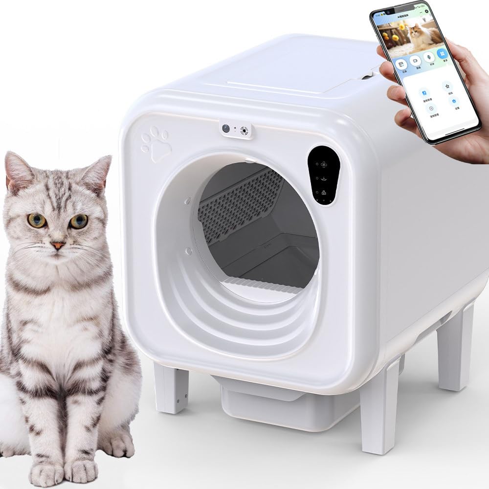 Lettiera Gatto Autopulente,Lettiera Automatica per Gatti con con Doppia Fotocamera,Triplo Anti-Odore/Sicurezza/Facile da Pulire e Montare,Grande 82L ldeale per Multi Gatti