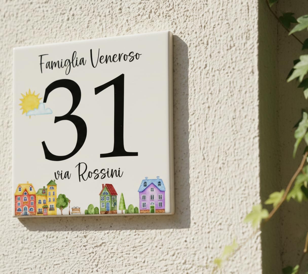 Numero Civico in Ceramica Personalizzabile, Targa Decorativa su Mattonella 11x11cm, Numeri Civici Esterno con Indirizzo e Nome Famiglia, Made in Italy, Stile Moderno